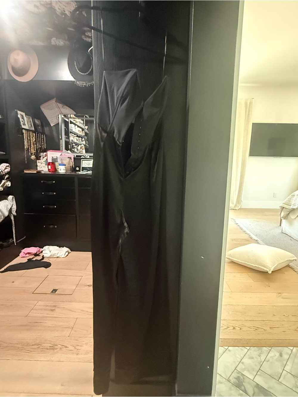 Fleur du Mal Black Satin Jumpsuit